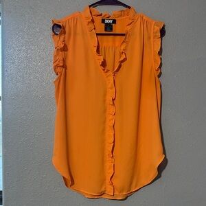 DKNY Vibrant Orange Ruffled Sleeveless Blouse